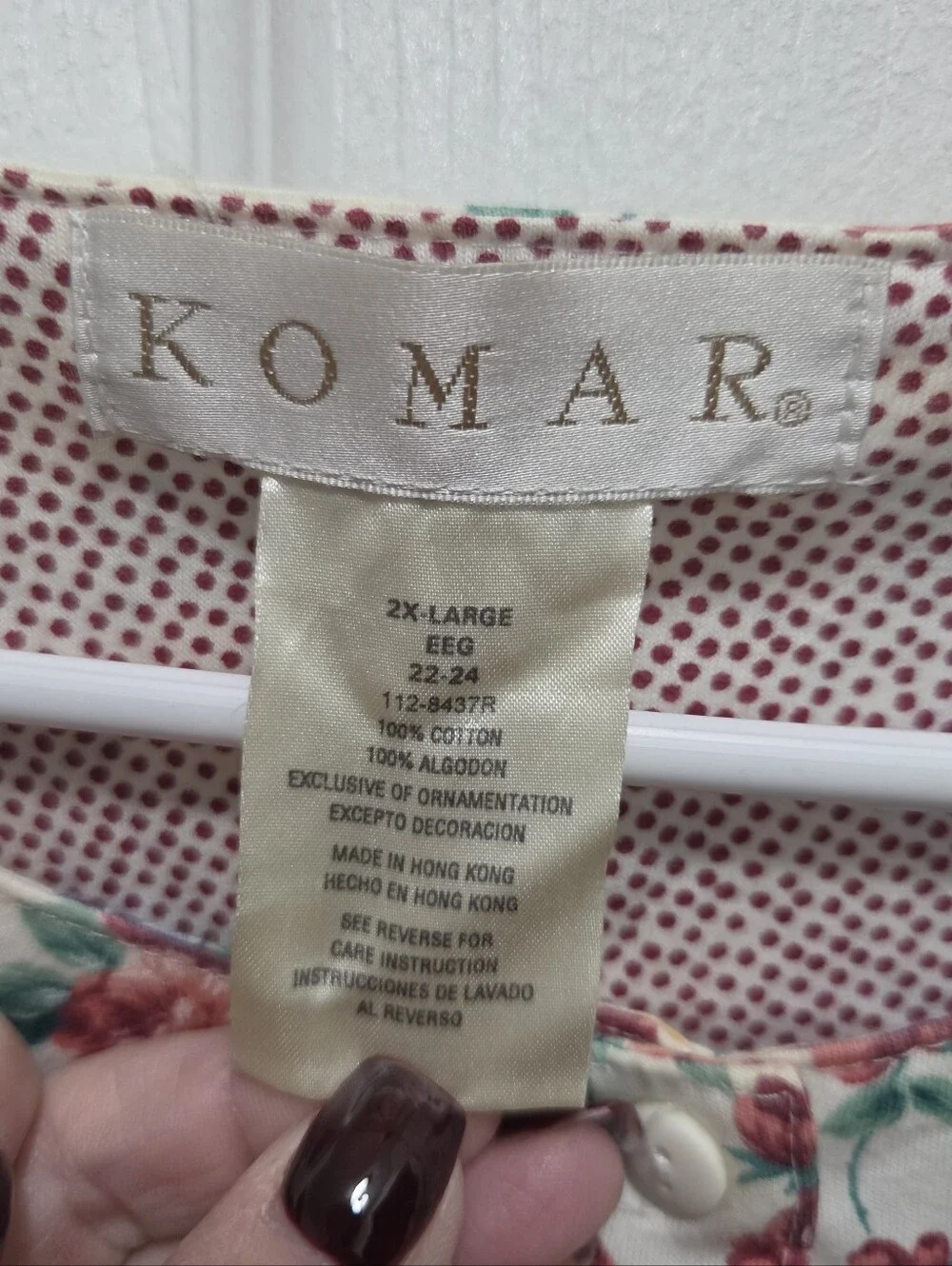 Vintage Komar Nightgown 2X 22/24 Floral Cotton Cottagecore Long Sleeve Granny